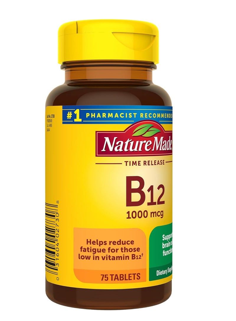 Nature Made Vitamin B12 1000 mcg, Dietary Supplement For Energy Metabolism Support, 75 Time Release Tablets, 75 Day Supply - Image 2