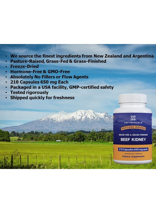 Zen Principle Grass Fed Beef Kidney Supplement, 210 Capsules, 3250mg. DAO Enzyme for Histamine Health. Selenium and B12 for Thyroid Support. - Image 4