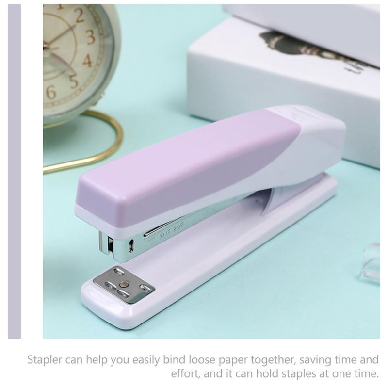 Extended Handle Large Capacity Desk Stapler Lavender Purple Rotating Spring Mechanism - Image 4