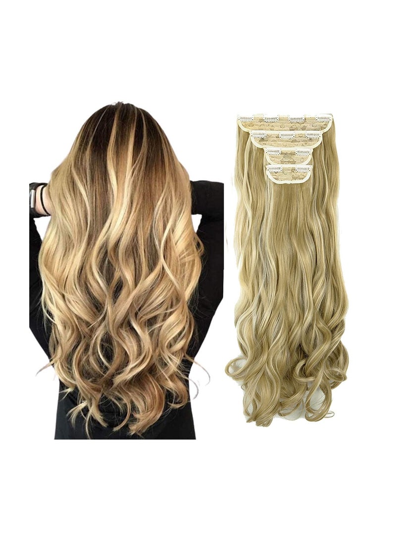 إستيل وصلات شعر 4 قطع 11 مشابك مموجة سميكة كاملة الرأس مزدوجة اللحمة بمشبك على وصلات شعر صناعية مموجة للنساء لون أشقر رمادي مزيج بليتش أشقر مجعد - Image 1