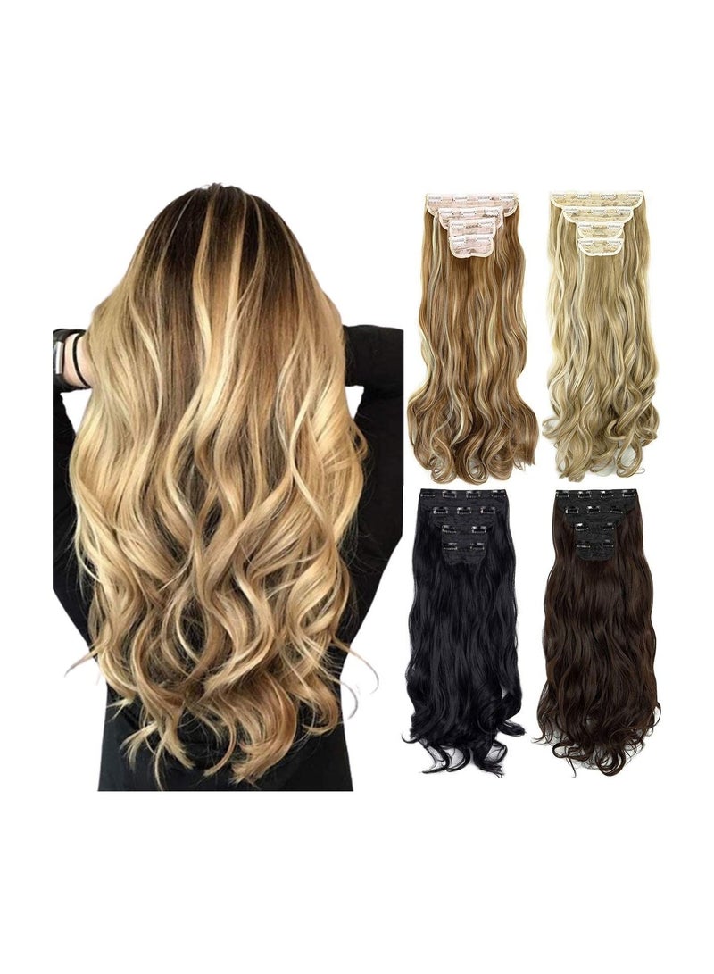 إستيل وصلات شعر 4 قطع 11 مشابك مموجة سميكة كاملة الرأس مزدوجة اللحمة بمشبك على وصلات شعر صناعية مموجة للنساء لون أشقر رمادي مزيج بليتش أشقر مجعد - Image 3