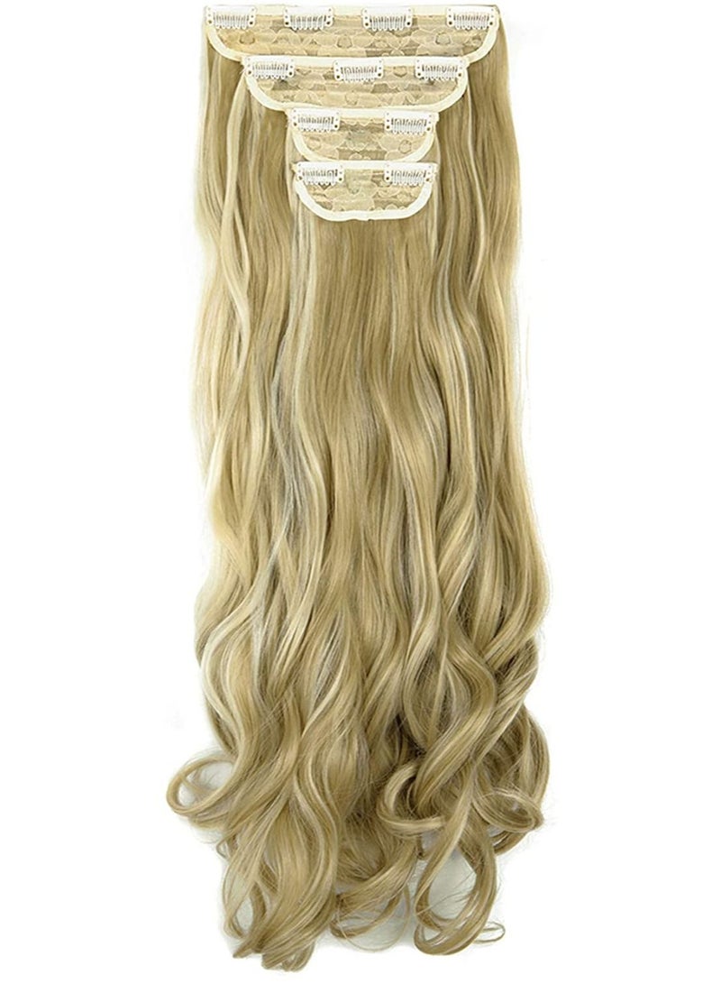 إستيل وصلات شعر 4 قطع 11 مشابك مموجة سميكة كاملة الرأس مزدوجة اللحمة بمشبك على وصلات شعر صناعية مموجة للنساء لون أشقر رمادي مزيج بليتش أشقر مجعد - Image 2