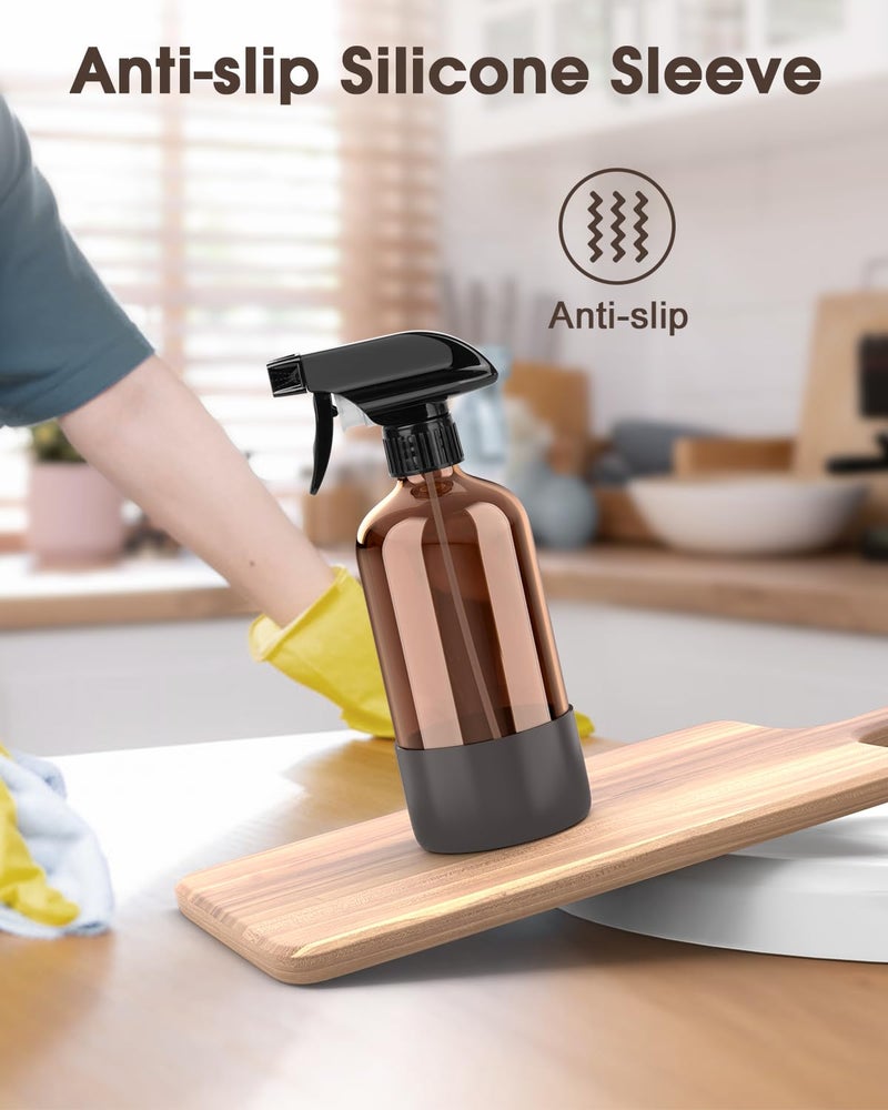 Bontip Glass Spray Bottle with Silicone Sleeve Protection, Amber Glass Spray Bottle Set for Window Cleaner Aromatherapy Facial Hydration Watering Flowers Hair Care 2 Pack/16 oz (Black & Grey, 16 oz) - Image 5