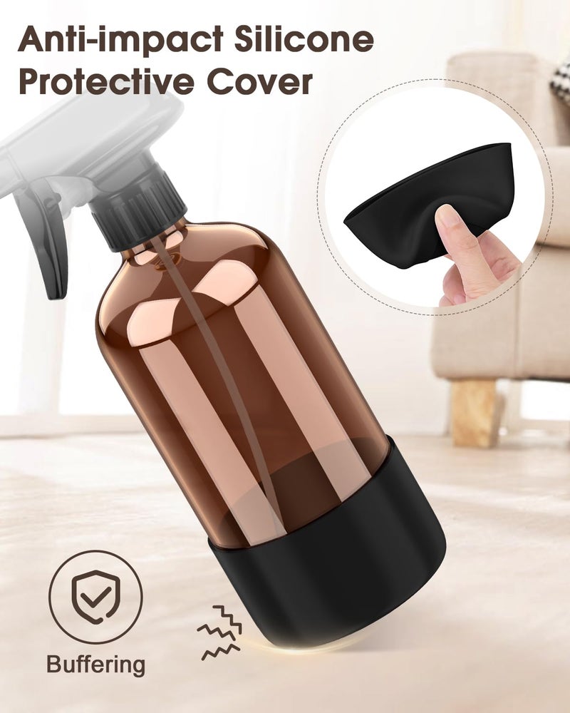 Bontip Glass Spray Bottle with Silicone Sleeve Protection, Amber Glass Spray Bottle Set for Window Cleaner Aromatherapy Facial Hydration Watering Flowers Hair Care 2 Pack/16 oz (Black & Grey, 16 oz) - Image 4