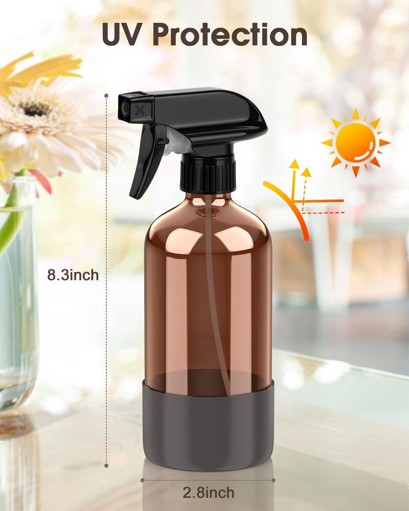 Bontip Glass Spray Bottle with Silicone Sleeve Protection, Amber Glass Spray Bottle Set for Window Cleaner Aromatherapy Facial Hydration Watering Flowers Hair Care 2 Pack/16 oz (Black & Grey, 16 oz) - Image 3