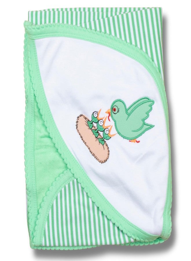 Tinycare Cotton Bath Hooded Towel for New Born, Extra Soft Outside Interlock Stripes Inside Terry, Printed Towel for Kids/Toddler/Infants 72 x 72cm Quick Absorbent (Green- Pack of 1) 0-12 Months - Image 1