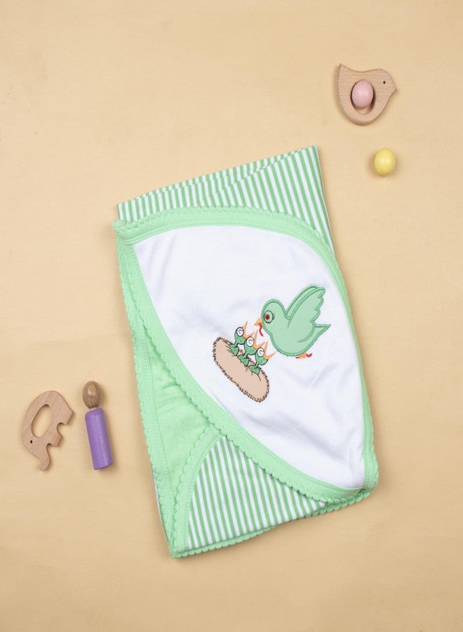 Tinycare Cotton Bath Hooded Towel for New Born, Extra Soft Outside Interlock Stripes Inside Terry, Printed Towel for Kids/Toddler/Infants 72 x 72cm Quick Absorbent (Green- Pack of 1) 0-12 Months - Image 3