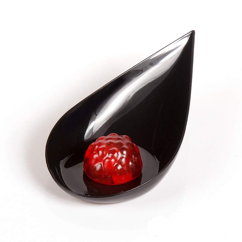 LORESO Tear Drop Appetizer Spoon for Serving Desserts Cakes and Hors doeuvres plates  40 Count Black Plastic Disposable Tasting Spoons Reusable  Black 40CT