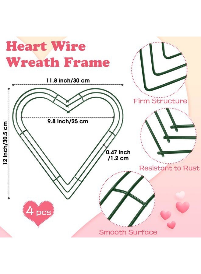 Aodaer 4 Pack 12 Inch Heart Wire Wreath Frame Heart Metal Wreath Garland Green Wire Flower Wreath for Valentine's Day, Wedding Party, Home Ceremony Decoration - Image 2
