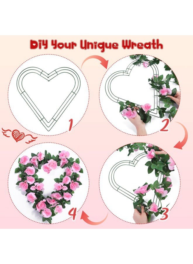 Aodaer 4 Pack 12 Inch Heart Wire Wreath Frame Heart Metal Wreath Garland Green Wire Flower Wreath for Valentine's Day, Wedding Party, Home Ceremony Decoration - Image 3