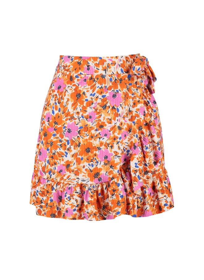 trendyol - Orange Printed Ruffle High Waist Mini Stretch Knitted Skirt TWOSS21ET0010 - Image 1