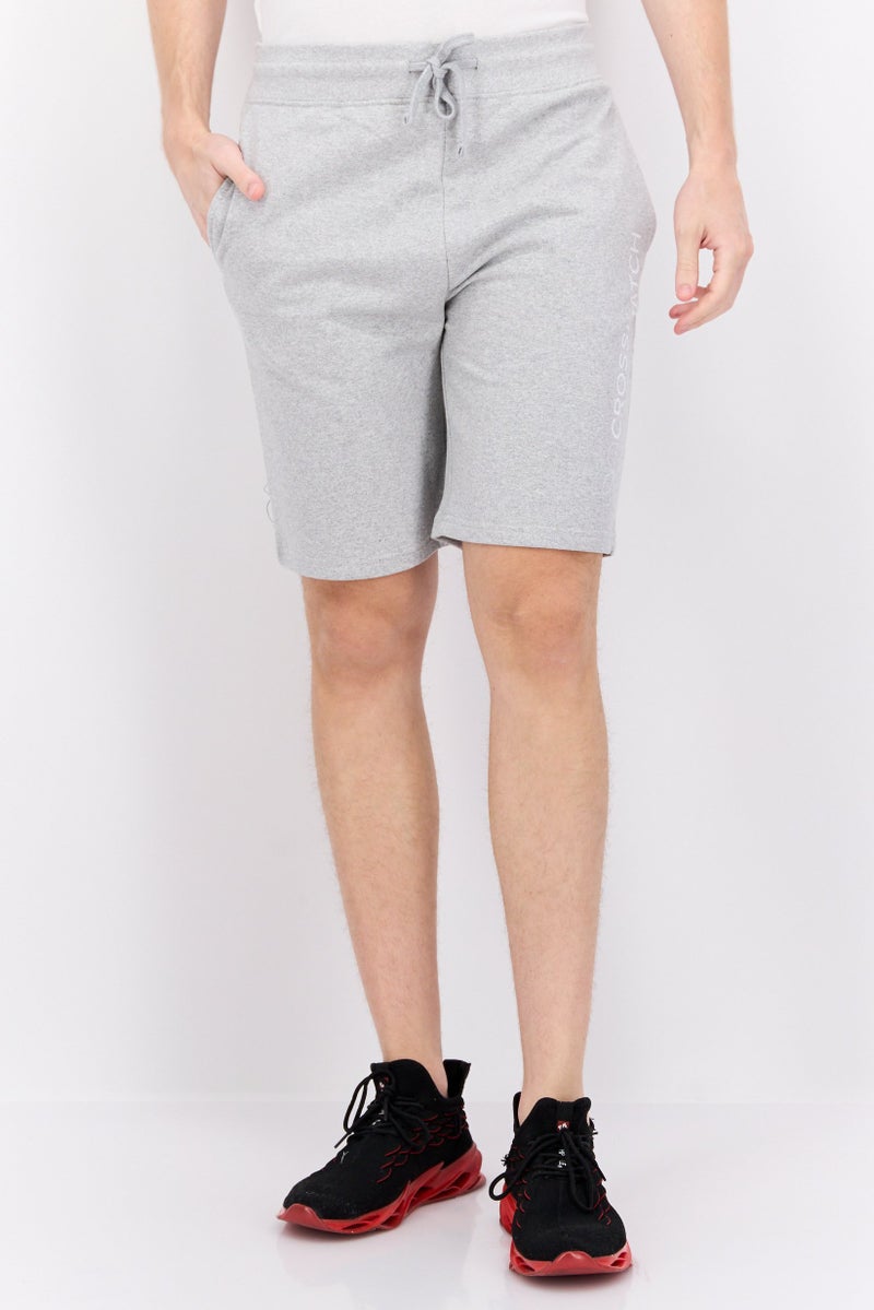 CROSSHATCH Men Drawstring Brand Logo Basic Shorts, Grey Marl - Image 1