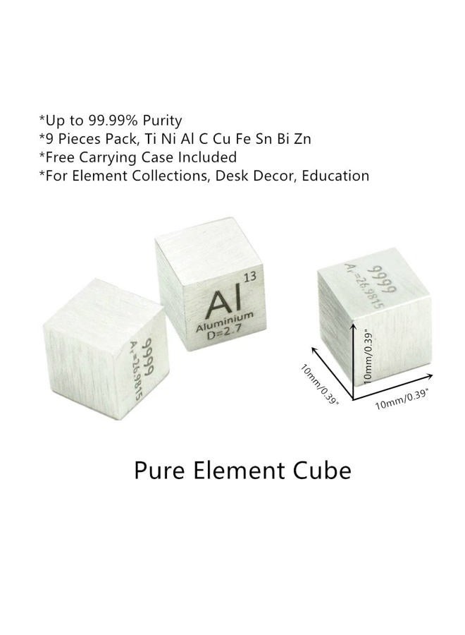 Magerial 9 PCS Element Cube Set 10mm Density Cubes Up to 99.99% Purity Daily Metal Cubest Titanium Carbon Lead Nickel Iron Copper Zinc Aluminium Tin - Image 3