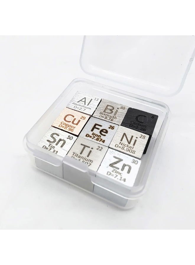 Magerial 9 PCS Element Cube Set 10mm Density Cubes Up to 99.99% Purity Daily Metal Cubest Titanium Carbon Lead Nickel Iron Copper Zinc Aluminium Tin - Image 4