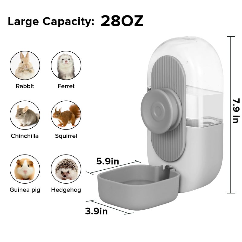 Kenond 28oz Hanging Automatic Rabbit Water Bottle, Guinea Pig Water Bottle No Drip, Gravity Water Dispenser for Cage, Suitable for Guinea Pig, Bunny, Hamsters and Other Small Animals(Gray) - Image 4