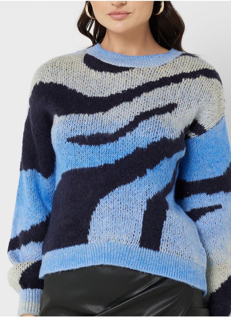ONLY - Round Neck Printed Sweater - Image 1