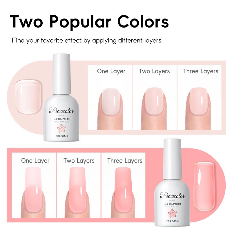 PEACECOLOR Square Gel Nail Kit, 240pc Short Medium False Nail Tips for Extension 2 Colors Jelly Gel Polish with U V Light Nail Glue Nails Art Stickers Rhinestones Easy DIY for Women Home Salon DIY - Image 5