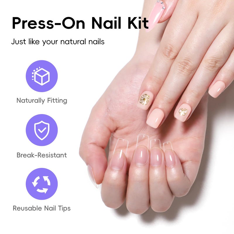 PEACECOLOR Square Gel Nail Kit, 240pc Short Medium False Nail Tips for Extension 2 Colors Jelly Gel Polish with U V Light Nail Glue Nails Art Stickers Rhinestones Easy DIY for Women Home Salon DIY - Image 4
