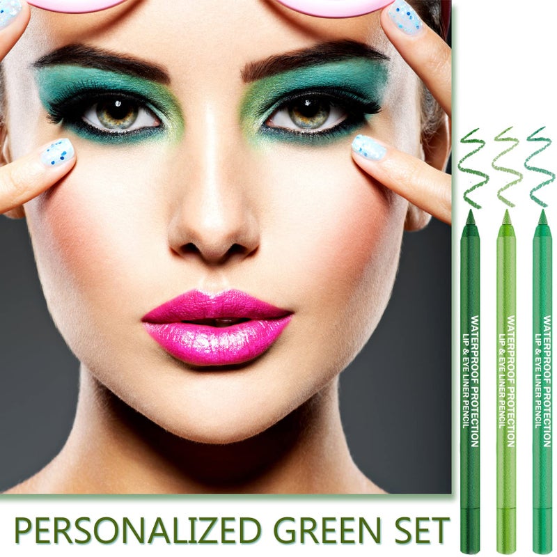 CAHIUYOA 3-Piece Green Eyeliner Set - Metallic & Pearl Shimmer Eye Shadow Pencils with Glitter Finish - Image 2