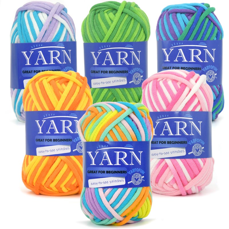 YARFOFUN 6 Pack Rainbow Multicolor Cotton Crochet Yarn for Beginners EasytoSee Stitches Mini Variegated Series for Knitting and Crocheting - Image 3