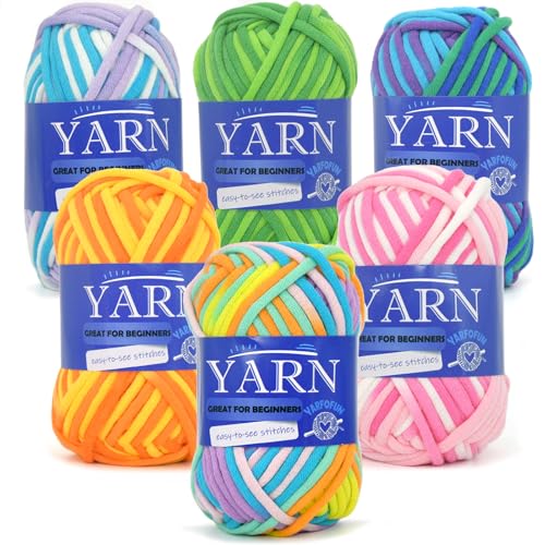 YARFOFUN 6 Pack Rainbow Multicolor Cotton Crochet Yarn for Beginners EasytoSee Stitches Mini Variegated Series for Knitting and Crocheting - Image 1