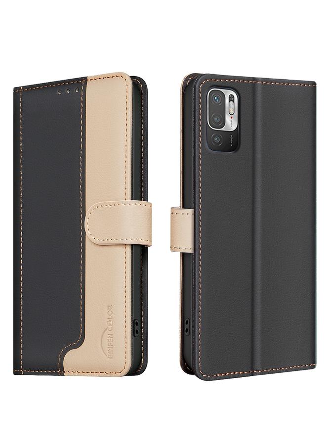 The Bros Case For Xiaomi Poco M3 Pro / Redmi Note 10 5G Color Matching RFID Anti-theft Leather Phone Case