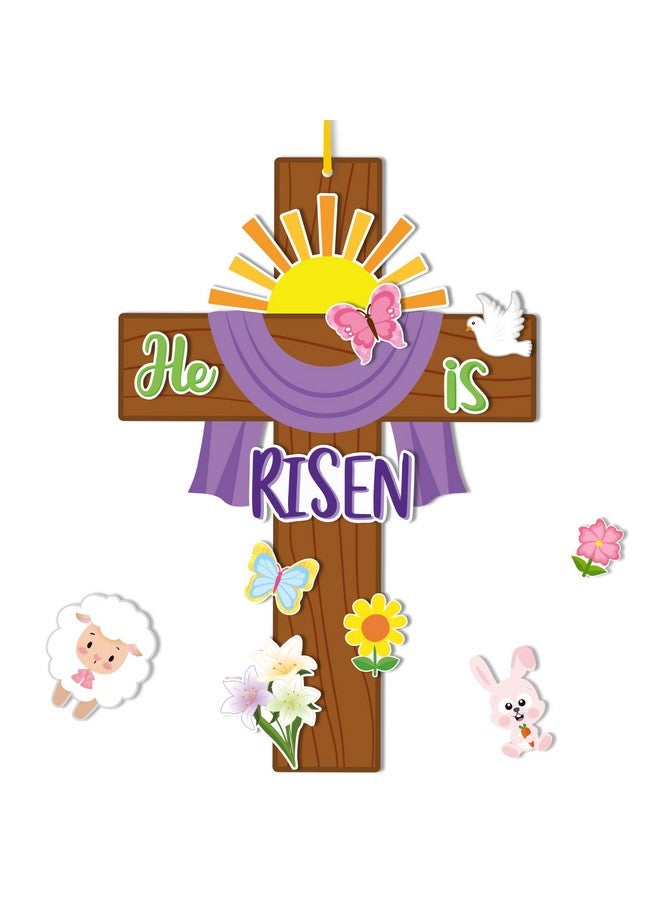 Haooryx 28 Pack Easter He is Risen Cross Craft Kit, Make Your Own Jesus Resurrection Cross Hanging Ornaments Thankful Craft for Church Sunday School Classroom Christian Easter Day Party Supply - Image 1