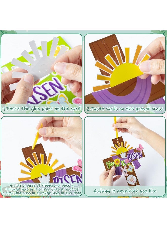 Haooryx 28 Pack Easter He is Risen Cross Craft Kit, Make Your Own Jesus Resurrection Cross Hanging Ornaments Thankful Craft for Church Sunday School Classroom Christian Easter Day Party Supply - Image 3