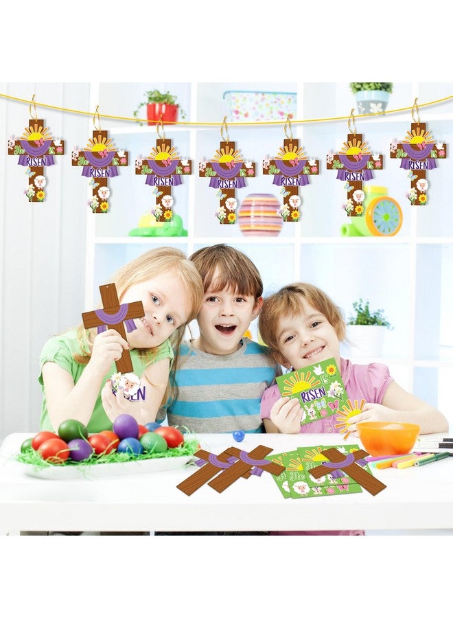 Haooryx 28 Pack Easter He is Risen Cross Craft Kit, Make Your Own Jesus Resurrection Cross Hanging Ornaments Thankful Craft for Church Sunday School Classroom Christian Easter Day Party Supply - Image 5