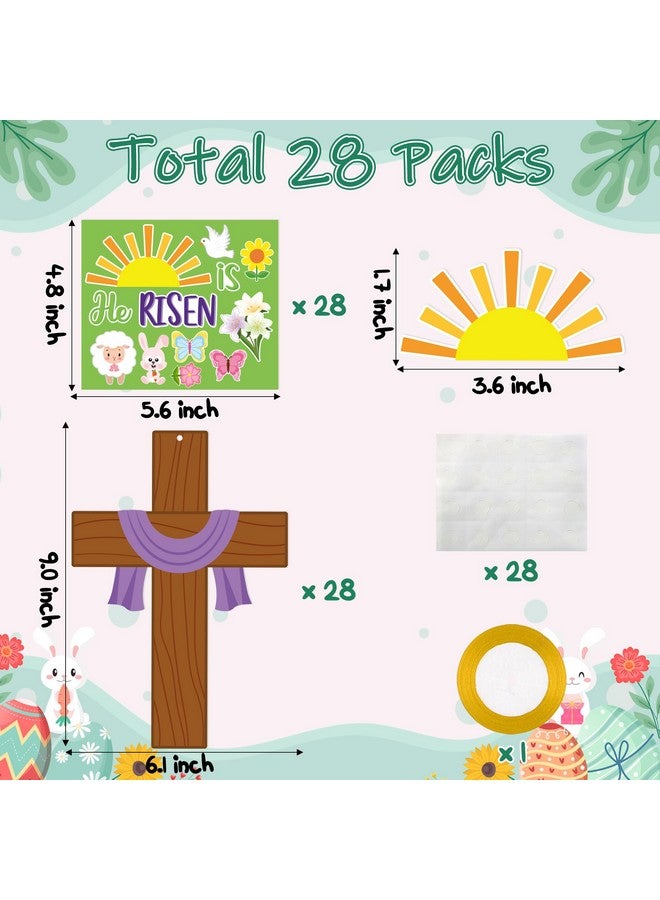 Haooryx 28 Pack Easter He is Risen Cross Craft Kit, Make Your Own Jesus Resurrection Cross Hanging Ornaments Thankful Craft for Church Sunday School Classroom Christian Easter Day Party Supply - Image 2