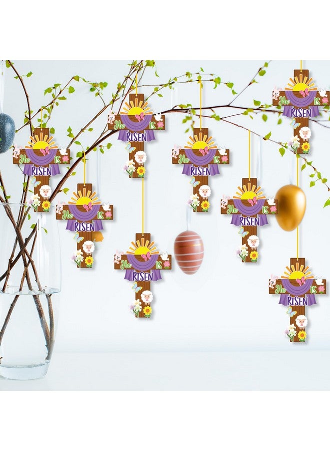 Haooryx 28 Pack Easter He is Risen Cross Craft Kit, Make Your Own Jesus Resurrection Cross Hanging Ornaments Thankful Craft for Church Sunday School Classroom Christian Easter Day Party Supply - Image 4