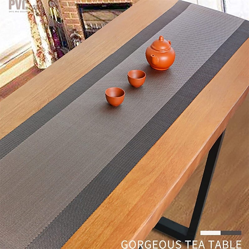 Baskety Placemat, Stain Resistant PVC Table Mats Non-Slip Coffee Mats,Cross weave Woven Vinyl Heat Resistant Kitchen Table mats for Dining Table (Brown, Table Runner) (Brown, Pack of 1) - Image 4