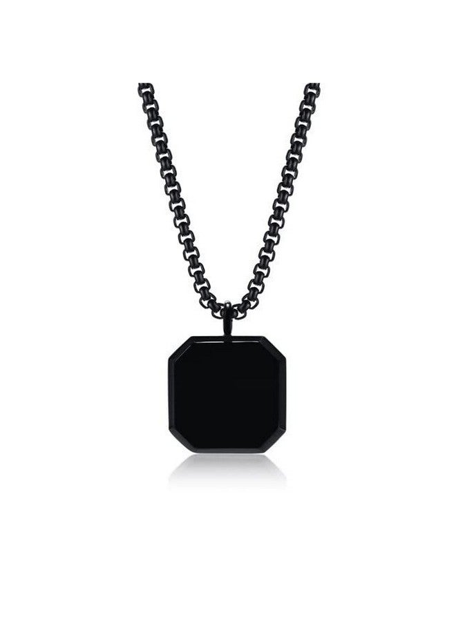 Fashion Frill Men's Jewellery Black Silver Chain For Men Boys Geometric Stainless Steel Black Silver Locket Pendant Necklace Chain For Men Boys Anniversary Gift For Husband Gift Chains (Classic) - Image 1