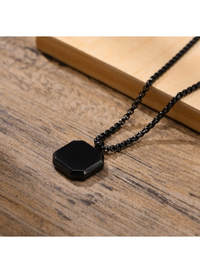 Fashion Frill Men's Jewellery Black Silver Chain For Men Boys Geometric Stainless Steel Black Silver Locket Pendant Necklace Chain For Men Boys Anniversary Gift For Husband Gift Chains (Classic) - Image 4