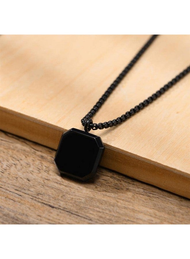 Fashion Frill Men's Jewellery Black Silver Chain For Men Boys Geometric Stainless Steel Black Silver Locket Pendant Necklace Chain For Men Boys Anniversary Gift For Husband Gift Chains (Classic) - Image 5