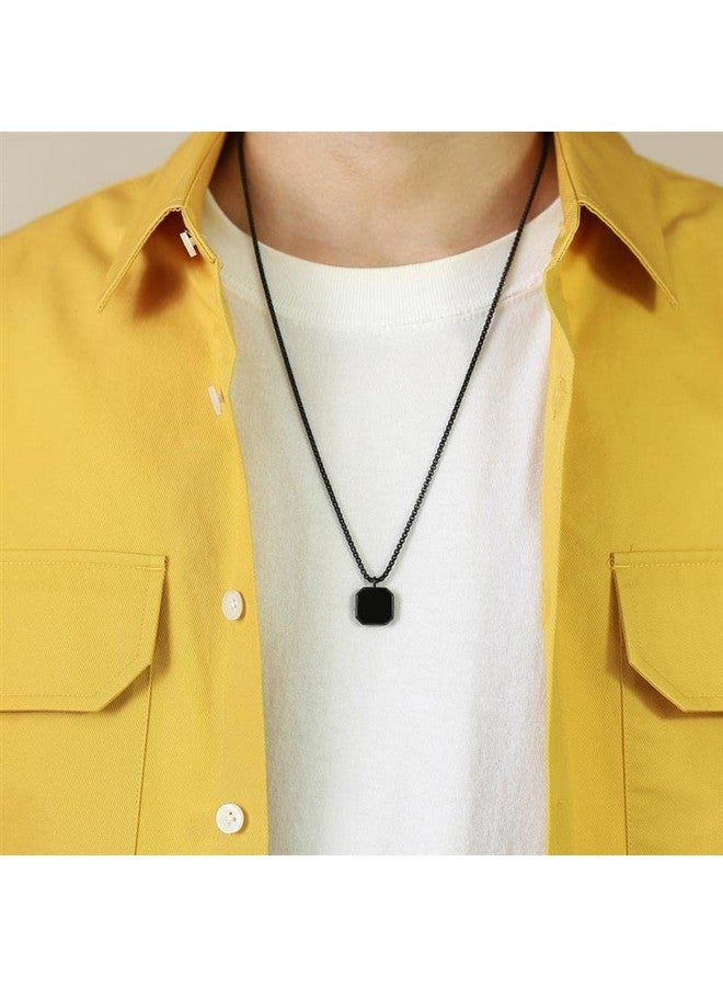 Fashion Frill Men's Jewellery Black Silver Chain For Men Boys Geometric Stainless Steel Black Silver Locket Pendant Necklace Chain For Men Boys Anniversary Gift For Husband Gift Chains (Classic) - Image 3