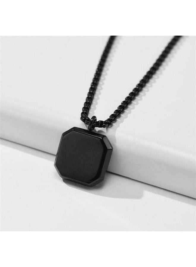 Fashion Frill Men's Jewellery Black Silver Chain For Men Boys Geometric Stainless Steel Black Silver Locket Pendant Necklace Chain For Men Boys Anniversary Gift For Husband Gift Chains (Classic) - Image 2