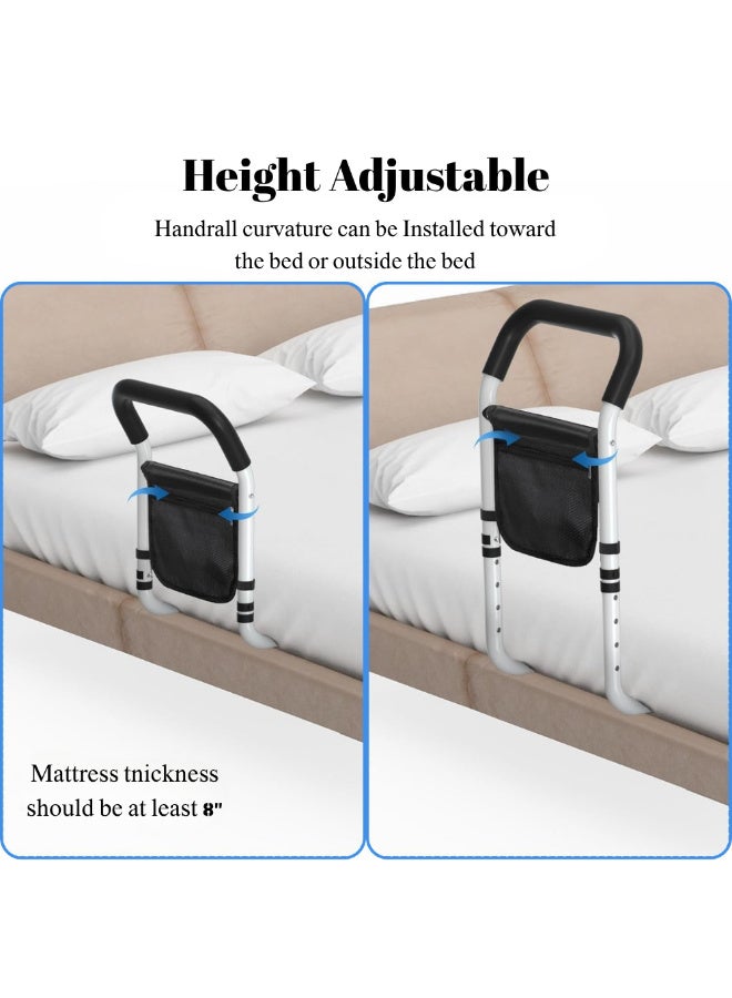 McDou Bed Rails for Elderly Adults - 5 - Height Adjustable Bed Assist Rail with Storage Pocket, 300LBS Load - Bearing Fall Prevention Bedside Grab Bar for Seniors - Image 4