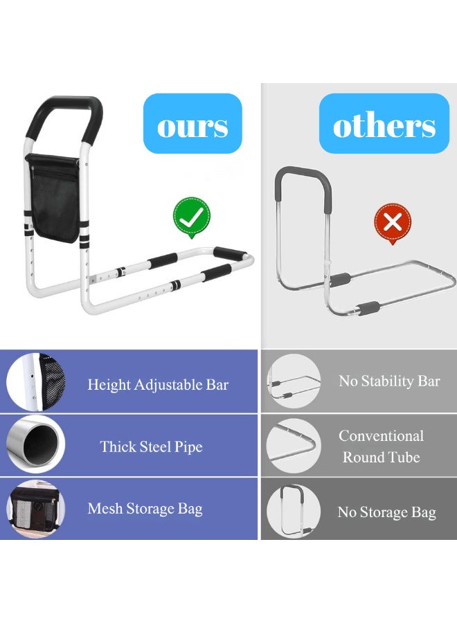 McDou Bed Rails for Elderly Adults - 5 - Height Adjustable Bed Assist Rail with Storage Pocket, 300LBS Load - Bearing Fall Prevention Bedside Grab Bar for Seniors - Image 3