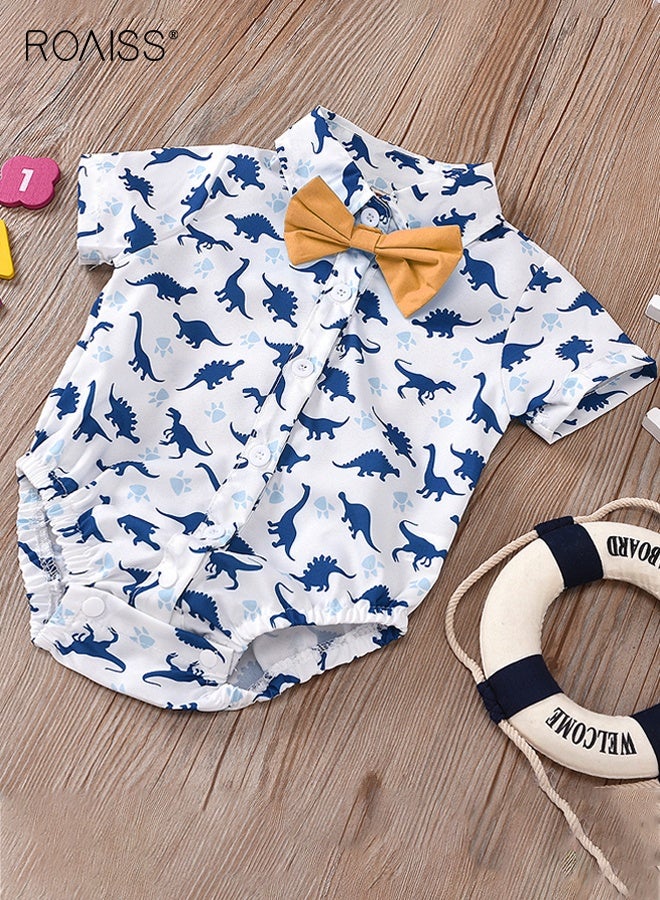 roaiss 3 Piece Comortable Clothing Set for Toddler Boys, Little Gentleman Short Sleeve Romper Shirt and Suspender Pants Set with Bow Tie, Formal Outfit for Summer, Suitable for Wedding Ceremonies, Performances and Formal Activities - Image 4