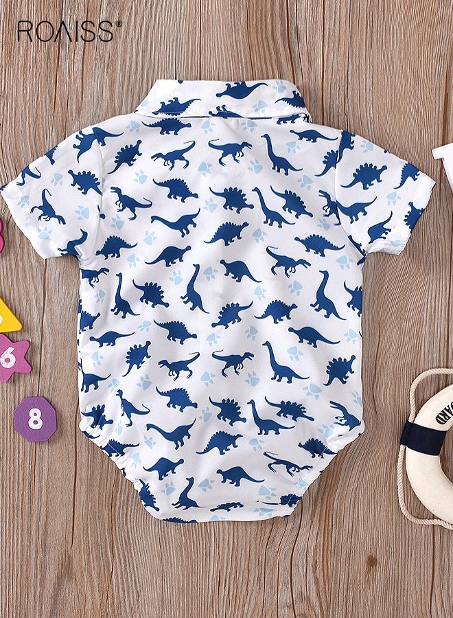 roaiss 3 Piece Comortable Clothing Set for Toddler Boys, Little Gentleman Short Sleeve Romper Shirt and Suspender Pants Set with Bow Tie, Formal Outfit for Summer, Suitable for Wedding Ceremonies, Performances and Formal Activities - Image 5