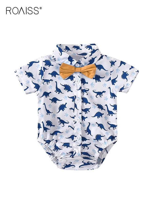 roaiss 3 Piece Comortable Clothing Set for Toddler Boys, Little Gentleman Short Sleeve Romper Shirt and Suspender Pants Set with Bow Tie, Formal Outfit for Summer, Suitable for Wedding Ceremonies, Performances and Formal Activities - Image 2