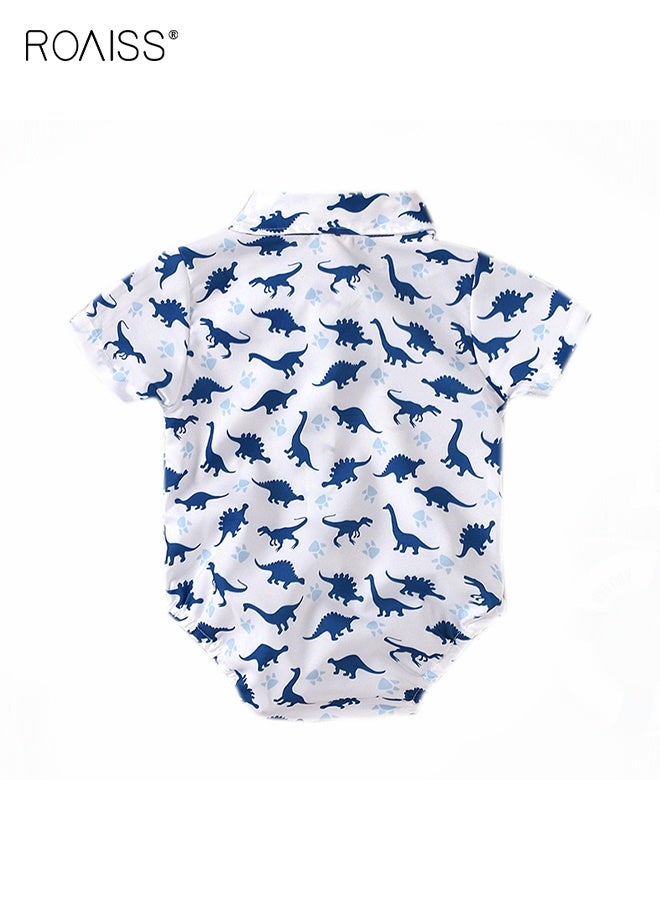 roaiss 3 Piece Comortable Clothing Set for Toddler Boys, Little Gentleman Short Sleeve Romper Shirt and Suspender Pants Set with Bow Tie, Formal Outfit for Summer, Suitable for Wedding Ceremonies, Performances and Formal Activities - Image 3