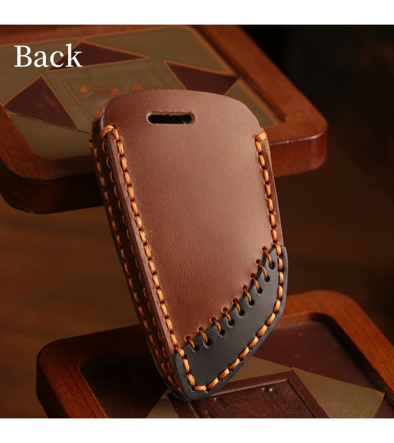 Double Seam Brown Key Fob Cover For BMW Compatible With 1 3 5 7 Series 530 F48 X1 X2 X3 X4 X5 X6 Classic Hood Concept Car Key Chain Ring Holder Handmade Stylish Design - Image 4