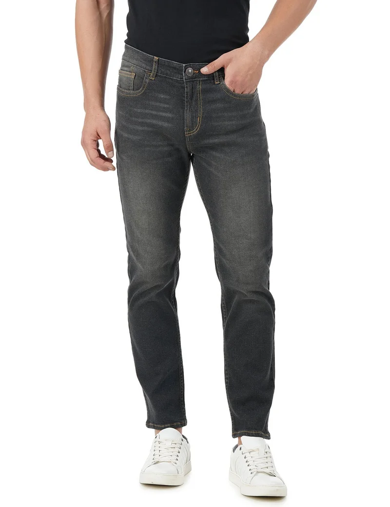 inkd جينز رجالي عادي - متوسط الارتفاع | مزيج القطن |  قماش قابل للتمدد | غرزة التباين | تصميم كلاسيك 5 بوكت