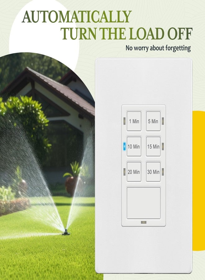 TG 30-Min Countdown Timer Switch for Bathroom Fans and Lights, Neutral Wire Required Wall Switch Timer, 1-5-10-15-20-30 Min, UL Listed, Screwless Wall Plate Included, TS-C30M, White - Image 4