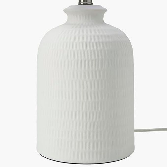 Nourison Home 24" White Farmhouse Textured Ceramic Table Lamp with Beige Linen Shade for Bedroom, Living Room,Entryway - Image 5