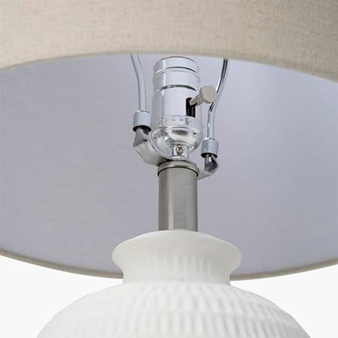 Nourison Home 24" White Farmhouse Textured Ceramic Table Lamp with Beige Linen Shade for Bedroom, Living Room,Entryway - Image 3