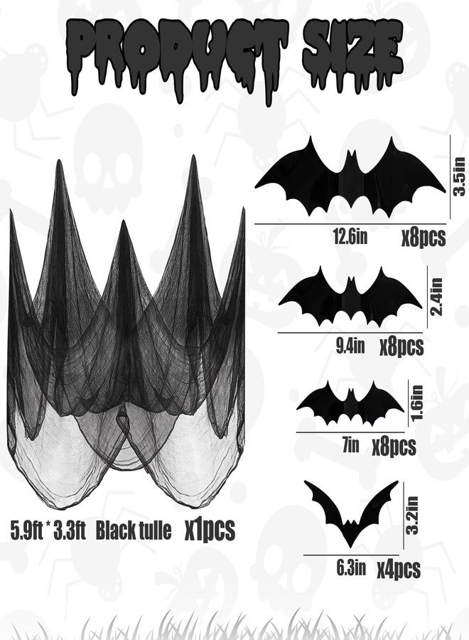 VABAMNA 72Pack Halloween Black Witch Hats Bats Decorations Indoor Set, with Glow LED Candles Black Creepy Cloth, 3D Bats Wall Stickers for Halloween Party Supplies Wall Porch Home Decor - Image 4