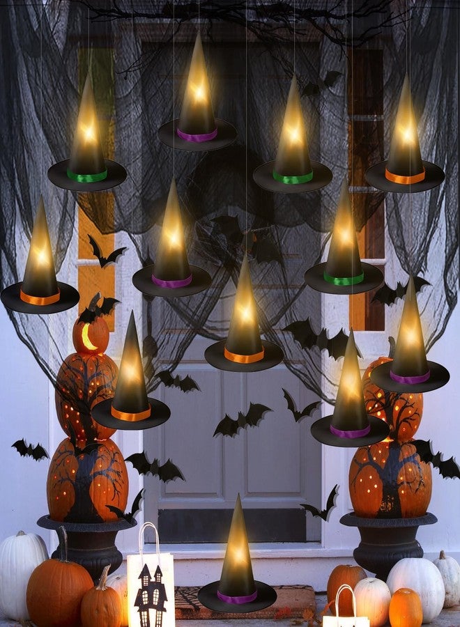 VABAMNA 72Pack Halloween Black Witch Hats Bats Decorations Indoor Set, with Glow LED Candles Black Creepy Cloth, 3D Bats Wall Stickers for Halloween Party Supplies Wall Porch Home Decor - Image 2